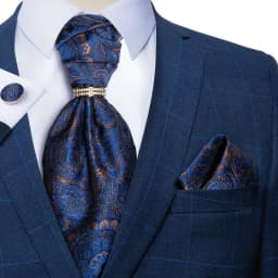 Luxury Men Green Blue Paisley Ascot Tie Set Solid Necktie Ring Wedding Party Cravat Purple Ties Pocket Sqaure Cufflink Free Ship