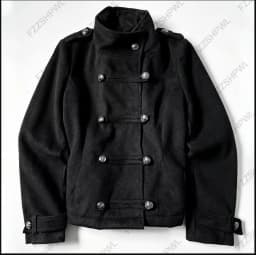 Men Cropped Coat Loose Stand Collar Double Breasted Woolen Jacket Epaulet Design Streetwear Thick Warm Autumn Winter Outerwear