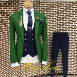 Men's Suit Business Jacket Dark Gray Jacket Navy Blue Vest Pants 3-Piece Set Slim Fit Wedding Tuxedo for Men