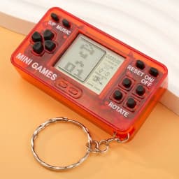 Blue Mini Retro Handheld Game Console Keychain Cute Backpack Pendant with Bells Novelty Gaming Keyring