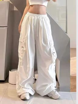American Style Loose Fit Straight Leg Work Pants Women's Casual High Waist Trousers with Pockets for Hip Hop Street Dance