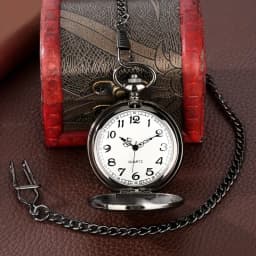 Best Gift To My Son 1pc Black Unique Quartz Pocket Fob Watch Necklace Chain Pendant Antique Birthday Present Clock Reloj Hombre