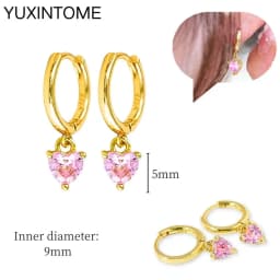 925 Sterling Silver Needle Pink Crystal Heart Hoop Earrings for Women Fashion Geometric Pendant Earrings Luxury Jewelry Gifts