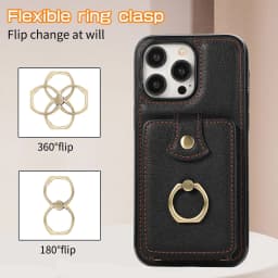 For iPhone 18/17e/16/15/14 Pro Max Plus Case Wallet with Card Holder, 360°Rotation Finger Ring Holder Kickstand, RFID Blocking