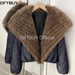 OFTBUY Oversized Quilted Outerwear Warm Winter Wear Smooth Zipper Duck Down Jacket Female Women Genuine Fox Fur Winter Coat