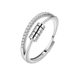 Vintage Round Beads Rotating Anti Stress Ring For Women Twisted Fidget Metal Spinner Anxiety Relief Spinning Ring Bague Femme