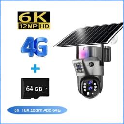 10x Zoom 4G SIM Solar Camera Outdoor 6K 12MP Three Lens HD Night Vision IP Surveillance Camera Security Protection PTZ CCTV Cam
