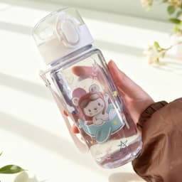 400ml Cartoon Pattern Plastic Cup Water Bottle Portable Cute Straw Cup Leak-proof Drinking