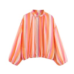 TFMLN Women's Bomber Jacket Multicolored Striped Long Sleeves Loose Jackets High Collar Striped Zipper Jackets and Elastic Trims