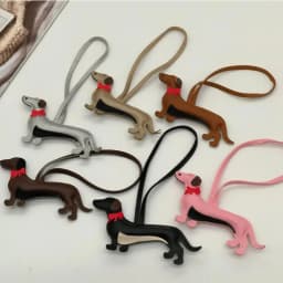 Elegant Dachshund Leather Bag Charm with Red Bow Tie-Cute Long Body-Pet Lover Gift-Long-Body Design 6 Colors-PU Leather