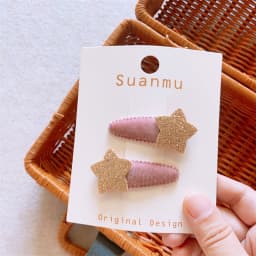 2pcs Yinfei flocking bright pink star hair clip Korean version new fabric hair accessory simple bangs BB clip headband hair clip