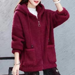 Women Hooded Coat Chic Fleece Thick Solid Color Pockets Long Sleeves Loose Warm Plush Zipper Cardigan Outdoor Autumn Winter New