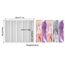 Bookmark Silicone Mold Rectangle Resin Bookmark Epoxy Casting Mould for DIY 5 Cavity Silicone Bookmark Molds Decoration Crafts
