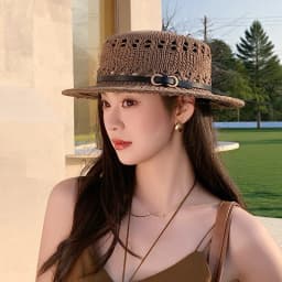 New Flat Top Sun Hat 2026 Delicate Weaving Straw Hat Summer Straw Hat Pearl New Elastic Ribbon Hat Sombreros Chapeau Femme