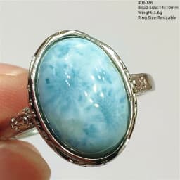 Natural Blue Larimar Adjustable Ring 925 Sterling Silver Larimar Gemstone Women Men Water Pattern AAAAA