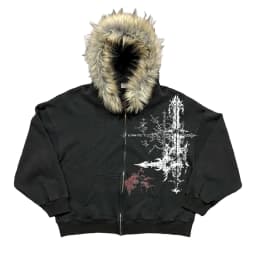 Y2k Gothic elements creative imitation plush thick warm fur collar hooded sweater lazy cardigan plush couple emo jacket