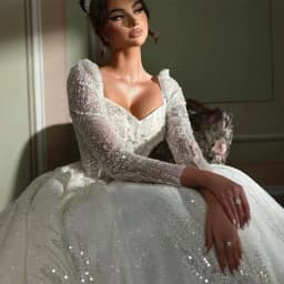 Gwn&Gce 2026 Train Customized Beaded Long Wedding Dresses Modest Long Sleeve Bridal Gown Charming Princess Dresses For Bride