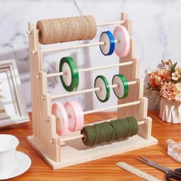 Wooden Ribbon Organizer Storage Display Stand Portable Tabletop Organizer Ribbon Spool Holder Rack for Home Cake Wrapping Gift