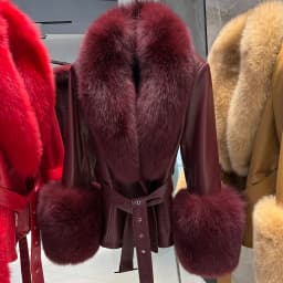 YOLOAgain Real Fox Fur Collar Genuine Leather Jacket Women