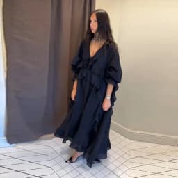 Elegant Ruffle Women's Dress Solid V Neck Full Lantern Sleeve Loose Long Casual Dresses New Street Beach Vacation Robe 2026