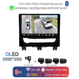 2000*1200 360 Carplay Auto Android 13.0 8G+128G Car DVD Player GPS Map WIFI Bluetooth RDS Radio For Fiat Strada Idea 2012- 2016