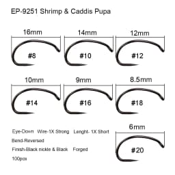 Aventik Eupheng 50pcs Competition Barbless Fly Fishing Hook Tying Materails Dry Nymph Shirmp Wet Caddis Fly Hook Black Nickle