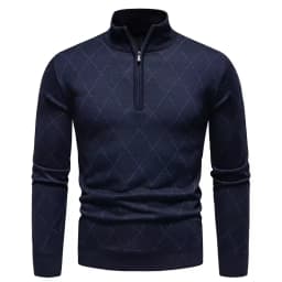 New Mens Knit Sweater American 1/4 Zip Pullover Men's Fleeced Knitwear Stand Collar Casual Sweaters Pullovers