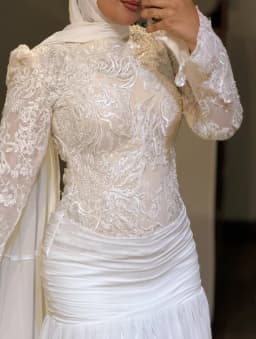 Customized Modest Muslim Hijab Wedding Dress High Neck Lace Appliques Bridal Gown Ruched Chiffon Islamic Robe De Mariée