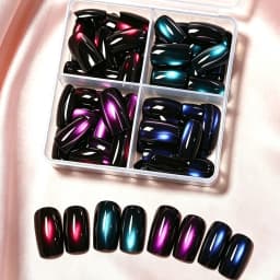 96pcs/box Short Square Cat Eye Press On Nails 4colors Glossy Glitter Cat Eye French Fake Nails Full Cover Acrylic Fake Nails Y2K