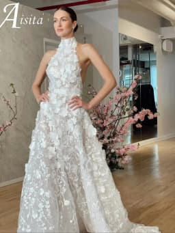 Party Dresses Halter Neck A-Line Sleeveless Lace Applique Backless vestidos de noiva Floor-Length Evening Dresses For Women