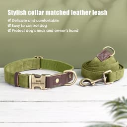 Personalized Dog Collar Leash PU Leather Dog Collars With Walking Lead Rope Free Custom Pet ID Necklace for Small Large Dogs Pug