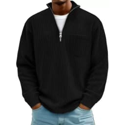Autumn And Winter New Men's Solid Color Corduroy Long-sleeved Zipper Stand-up Collar Loose Fashion Men's Sweater