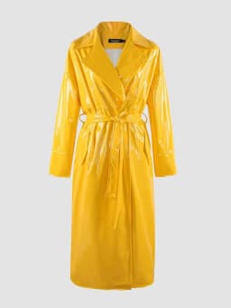 Mauroicardi Spring Long Soft Thin Flowy Shiny Reflective PVC Trench Coat for Women Sashes Y2K Streetwear Runway European Fashion