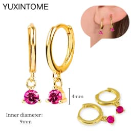 925 Silver Ear Needle Rose Red Hoop Earrings For Women Exquisite Water Drop/Flower/Heart Crystal Piercing Huggie Earring Jewelry
