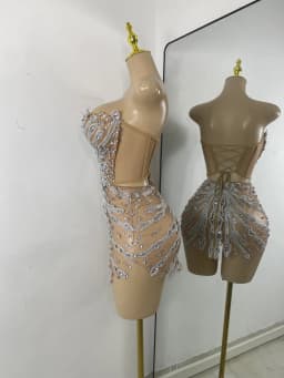 Luxury Women Sexy Sparkly Crystal Sequins Mesh See Through Openback Outfit Birthday Dress Dancer Performance Stage Costume