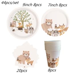 Woodland Animal Disposable Tableware Wild Forest Bear Fox Plate Cup Napkin Jungle Safari Happy Birthday Party Decor Kid Boy Girl