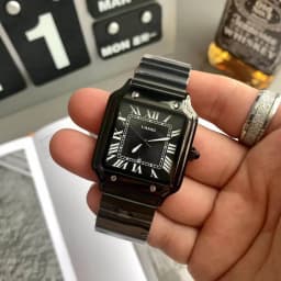 Luxury Watch for Men Square Rectangle Reloj Sliver Orologio Black Leather Strap Stainless Steel Quartz Wristwatch Male Man Clock