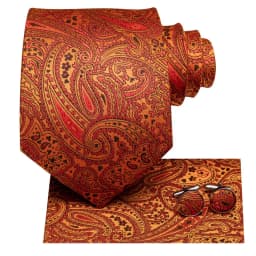 Hi-Tie Designer Orange Paisley Wedding Tie For Men Handky Cufflink Gift Mens Necktie Fashion Business Party Dropshiping