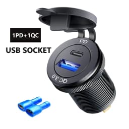 Aluminum 60W USB Charger Socket Fast Charge 12V/24V USB C Car Charger Socket PD and QC3.0 Dual USB Ports for Car Boat Motorcycle