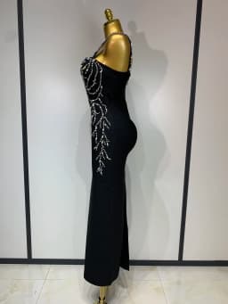 Women Sexy V Neck Black Beading Maxi Long Bodycon Bandage Dress 2025 Celebrity Elegant Evening Club Party Luxury Birthday Dress
