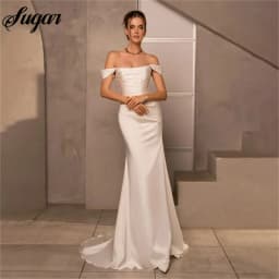 Off The Shoulder Charming Wedding Dress Elegant Soft Stain Wedding Gown Strapless Bridal Dress Sexy Bridal Gown vestido novia