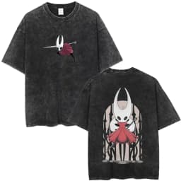 Washed Vintage Game Hollow Knight Double Sided Print T-shirt Men Women Fashion Casual T-shirts Oversized Short Sleeve T Shirts