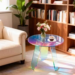 ARTLOGE Acrylic End Table,18” Round Clear Acrylic Side Table with PVC Cover Triangle Legs for Living Room Bedroom