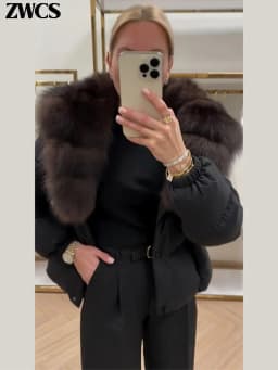 Warm Fur Collar Cotton Coats Women's Green Lapel Zipper Full Sleeve Padded Jacket Overcoat 2026 Winter New Lady Loose Streetwear