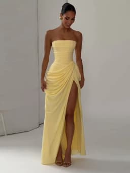Sexy Solid Pleated Strapless Dress Lady Chic Off-shoulder Backless High Waist Split Dresses Women 2026 New Evening Party Gown