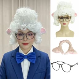 REEWES White Curly Wig For Cosplay Dawn Sheep Synthetic Wig Costume Glasses Hairband Zoo Anime Carnival 100 DAY OF Party