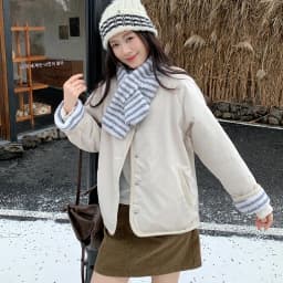 Korean Sweet Two Side Wear Padded Jacket Women Fleece Lined Thick Warm Parkas Woman Lazy Style Stripe Scarf Winter Jackets