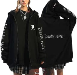 Japan Anime Death Note Zip Up Hoodies Gothic Men's Cartoon Misa Amane L Ryuk-Graphic Streetwear Black Fleece Zipper Jacket Coats
