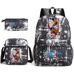 One Piece Luffy Anime Print School Backpack Set 3-in-1 Shoulder Bag Pencil Case for Boys Girls Kids Bookbag