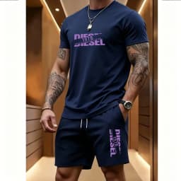 Summer Men's Casual Two-piece Set Round-neck Short-sleeved T-shirt and Sports Shorts for Outdoor Activities